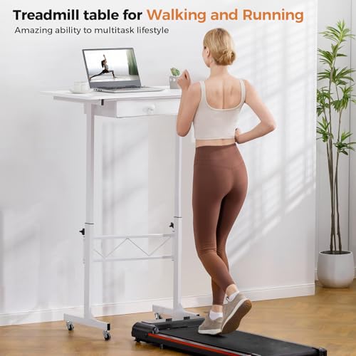 GTPLAYER Small Standing Desk Adjustable Height Small Computer Desk Mobile Portable Rolling Laptop Table with Wheels 32" Computer Workstation Sit Stand Desks Portable Standing Table Treadmill desks - color: Carbon Fiber White