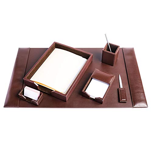 Dacasso Bonded Set Luxury Leather Desk Pad & Desk Organization Essentials, 6 Piece, Dark Brown - color: Dark Brown, style: 6 Piece