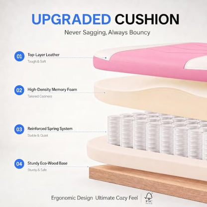 Desk Computer Gaming Chair - High Back Ergonomic Office Chair with Footrest and Lumbar Support, Swivel Comfy Home Gamer Video Game Chairs with Pocket Spring Cushion for Adults (Pink Leather) - color: Classic Pink Leather