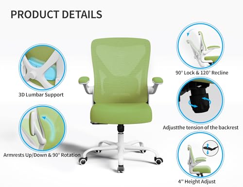 Ergalithic Office Chair: Mesh Ergonomic Desk Chair with 3D Lumbar & Swivel - color: Green, size: Pack of 1