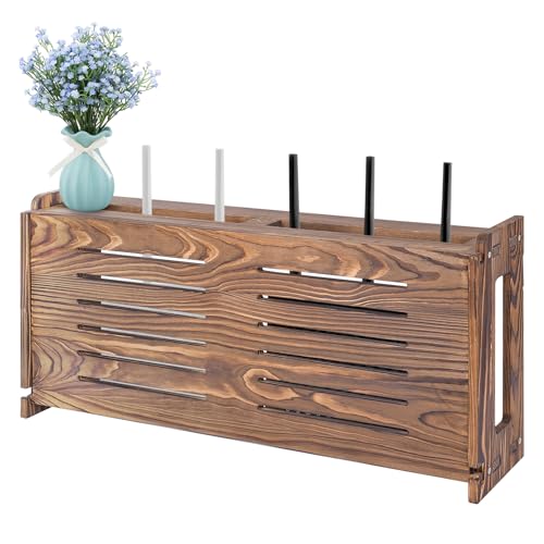 Router Shelf Wall Mount WiFi Router Storage Box Modem Cable Router Cover Organized Power Strip Cable Management Hider Rack by Wood Need Assembly 26 * 9.8 * 5.4 in(L* H * D) SSE
