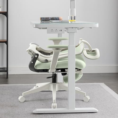 Ergonomic Foldable Office Chair with Footrest and Lumbar Support, Green | Compact desk chair with space-saving folding design, 2D headrest, 2D armrests, computer cahirs for home office - color: Green