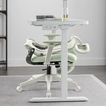 Ergonomic Foldable Office Chair with Footrest and Lumbar Support, Green | Compact desk chair with space-saving folding design, 2D headrest, 2D armrests, computer cahirs for home office - color: Green