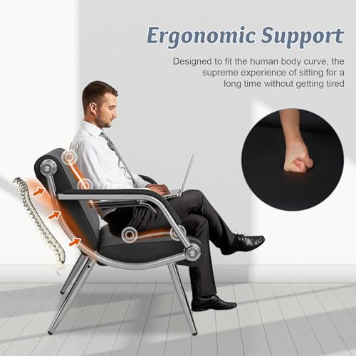 Kinsuite 2pcs 3-Seat Office Reception Waiting Room Chairs - Guest & Reception Chairs for Salon Barber Bench Airport Bank Hall Visitor Guest Black PU Leather Office Sofa, Black - size: 3-seat*2
