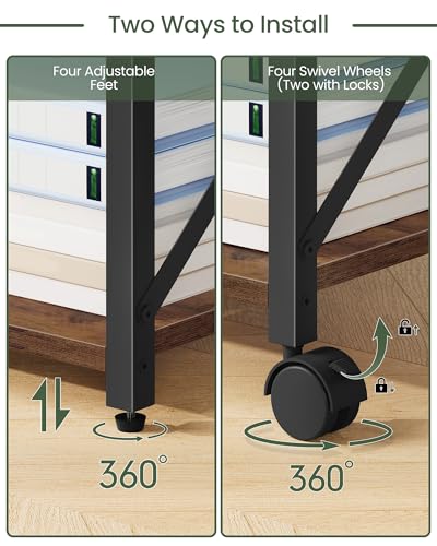 Printer Stand, 23.6" Under Desk Printer Table with Locking Wheels Adjustable Feet, 2-Tier Heavy Duty Printer Cart with Shelf, for Home Office, Living Room, Rustic Brown and Black TPS01BF - color: Rustic Brown