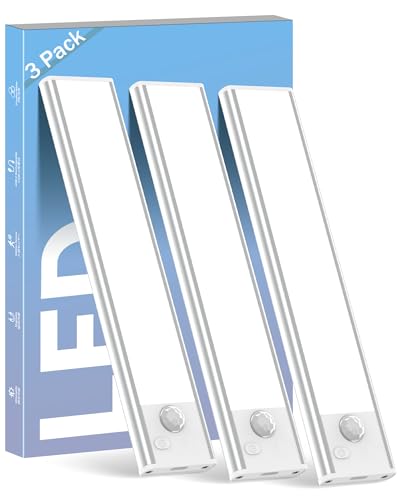ASOKO Under Cabinet Lights Motion Sensor Light Indoor USB-C Rechargeable LED Closet Lights Battery Operated Under Cabinet Lighting Wireless Under Counter Lights for Kitchen(White,3Pack) - color: Silver-White Light, size: 3 Pack-7.8inch