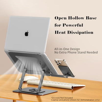 Laptop Stand with Phone Stand | 360° Rotating, Adjustable Height & Tilt Angle, Foldable Dual-Bar Support, Cooling Design, Desk Pad Laptop Riser - color: 2 in 1 Laptop Stand