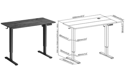 Duramex (TM) Single Motor 2 Segments Max. Height 1220MM Electric Sit Stand Desk Frame with 120cm x 60cm / 47" x 23.6" 2 Pieces Black Table Top with Memory Controller