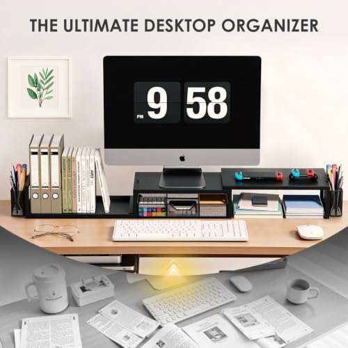 OPNICE Desk Organizers and Accessories, Dual Monitor Stand Riser - color: Matte Black