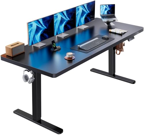 HUANUO 71x30 Inch Large Electric Standing Desk, Height Adjustable, Black | Spacious Gaming Electric Desk, 220lbs Carbon Steel Frame with <55dB Brushless Motor & 4 Height Presets. Ships in 2 Packages - color: Black, size: 71" X 30"