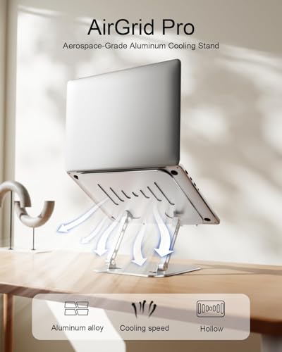 Laptop Stand for Desk, Adjustable Laptop Riser Holder | Aluminum Foldable Desktop Book Stands, Ventilated Cooling Computer Notebook Stand with 10-17" (Silver) - color: Frosted Silver