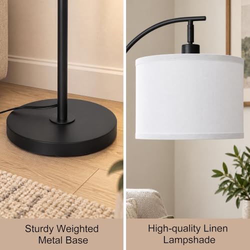 JUNNAI Black Arc Floor Lamp 55-63" Adjustable, 3 Color 9W LED Bulb Included - color: Black+White Shade-Arc