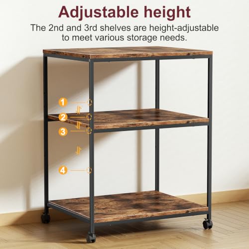Large Printer Table with Storage, 3 Tier Printer Stand for Home Office, Rolling Printer Cart with Wheels, for Shredder Scanner Fax (Brown) - color: Brown