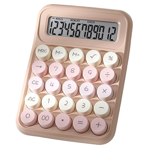 Mechanical Switch Calculator with 12 Digits Large LCD Display, Basic Calculator with Big Button Anti-Slip Pad, Accurate Calculation for Office Desk Home School - Latte