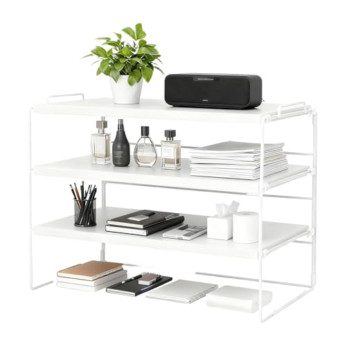 ShellKingdom Desk Shelf Organizer, 3 Tier Desktop Shelves, Adjustable Bookshelf Storage Rack and Office Cubicle Decor for Tabletop, School, Office, Dorm Organization (White) - color: White, size: Large 3 Tier