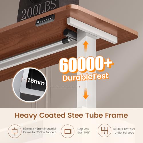 SEDETA Modern L Shaped Executive Electric Standing Desk with 4 Drawers | 69" x 55" Height Adjustable Office Desk with Storage Shelves, Power Outlet, Sit Stand Computer Desk, White and Brown - color: Modern White + Brown