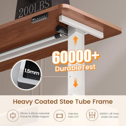 SEDETA Modern L Shaped Executive Electric Standing Desk with 4 Drawers | 69" x 55" Height Adjustable Office Desk with Storage Shelves, Power Outlet, Sit Stand Computer Desk, White and Brown - color: Modern White + Brown