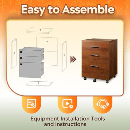 DEVAISE 3 Drawer File Cabinet for Home Office, Wood Under Desk Filing Cabinet, Rolling Printer Stand with Wheels, Walnut - color: Walnut, size: 15.7"D x 18.1"W x 25.6"H