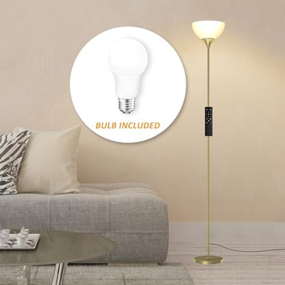 PESRAE Floor Lamp, Remote Control, Stepless Brightness & Color Temperature - color: Gold Brass