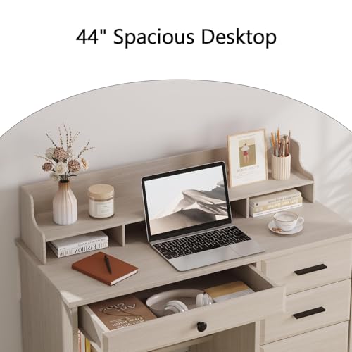 Small Desk with 4 Drawers, Computer Desk with File Drawer and Monitor Stand - color: Milky White
