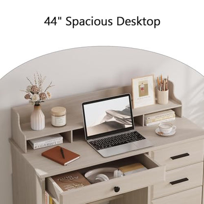 Small Desk with 4 Drawers, Computer Desk with File Drawer and Monitor Stand - color: Milky White