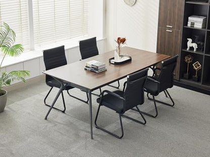 Okeysen Office Guest Chairs Set of 2, Modern Leather Reception Chairs with Mid Back & Sled Base, No-Wheel Desk Chairs for Waiting Room & Conference Room - color: Black Leather/Black Frame, size: Set of 2