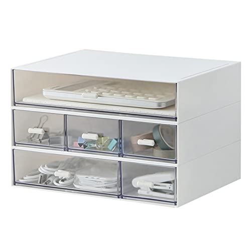 MILULUGO Desk Organizer with 6 Drawers, Makeup Organizer, Plastic Cosmetic Organizer, Bathroom Organization Boxes, Desktop Storage Box(White) - color: White
