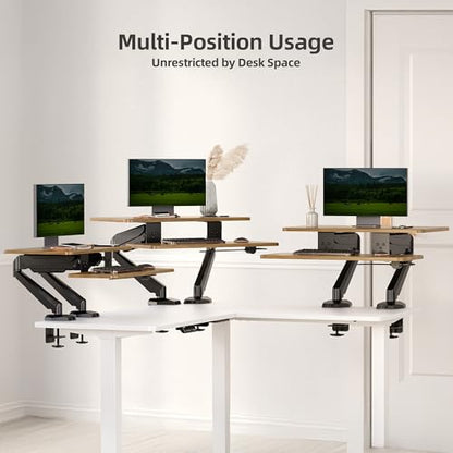 Claiks 24-Inch Sit-Stand Workstation，Innovative Space-Saving Height-Adjustable Ergonomic Desk Converter with Wide Keyboard Tray，Dual Fixation and Flexible Rotation Function, Rustic Brown - color: White, size: 24 inch