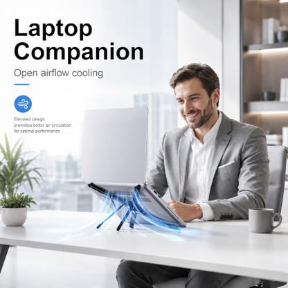 Portable Laptop Stand, 3-in-1 Magnetic Foldable Adjustable, for Desk（Black） | Aluminum alloy, lightweight compact, 8-level height, ergonomic, for phone/tablet, home office/travel - color: E05S-Black