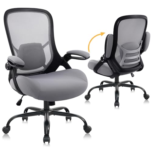 HYLONE Office Chair Big and Tall 400lbs Desk Chair | 5" Thickened Seat, Breathable Mesh Backrest, Ergonomic Lumbar Support, Home and Office - color: Black Frame & Grey