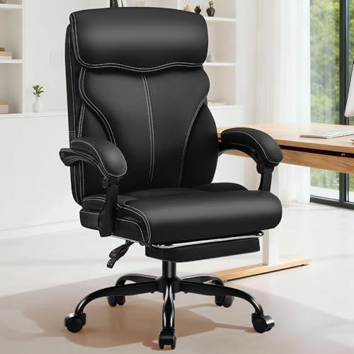AreShark Office Chair - Ergonomic Comfortable High Back Computer Desk Chair with Foot Rest - Executive Breathable Swivel Rolling Reclining Leather Chair with Lumbar Support for Home Gaming Relaxing - color: Black