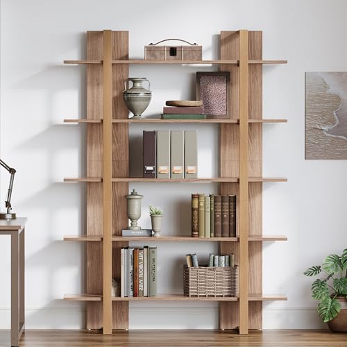 Tribesigns 5-Tier 47 Inches Wide Book Shelf Bookcase, Boho Open Bookshelves Etagere Display Office Shelving Unit, for Living Room, Office & Bedroom, Metal & Wood, Retro Brown (1)