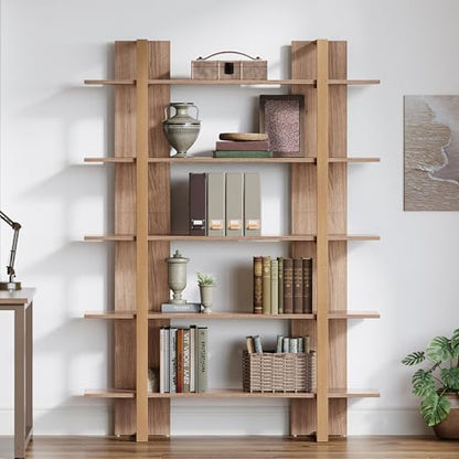 Tribesigns 5-Tier 47 Inches Wide Book Shelf Bookcase, Boho Open Bookshelves Etagere Display Office Shelving Unit, for Living Room, Office & Bedroom, Metal & Wood, Retro Brown (1)