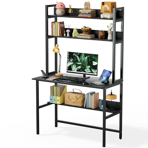Aquzee 40 Inch Desk with Hutch, Computer Desk with Shelves - color: Black, size: 40inch
