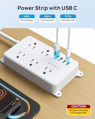 TROND 360° Rotating Power Strip, 1300J Surge Protector, 5ft, White - color: White, size: 5ft, style: 5 Outlets - with Rotating Plug