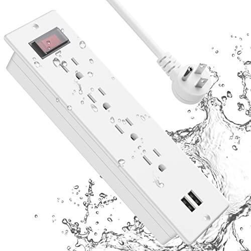 Conference Recessed Power Strip Waterproof,Furniture Recessed Power Strip with 4 Outlets,2 USB,Table Surge Protector,Flush Mount Water Resistant,6ft Cable with Flat Plug - color: White, size: 4 Outlets
