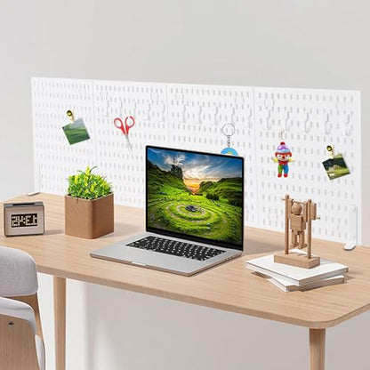 Desk Pegboard, Plastic Privacy Divider & Desk Partition Panel, Office Accessory Organizer No-Drill Mounted Pegboard for Home, Office, Gaming (White, Clamp-on)