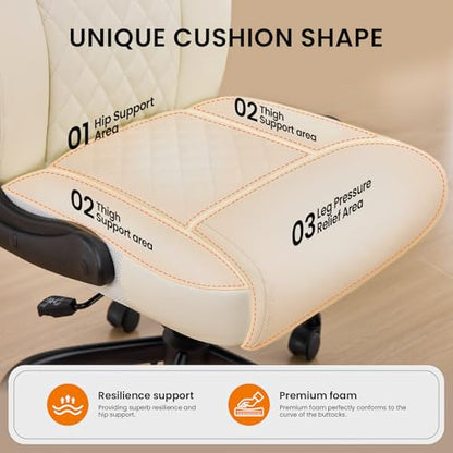 Executive Office Chair with Lumbar Support & Flip-up Arms, Beige | Ergonomic Desk Chair, 90–115° Tilt & Rocking, 20.1" Wide Seat, PU Leather, for Home Offices & Conference Rooms, 300Lbs - color: Beige