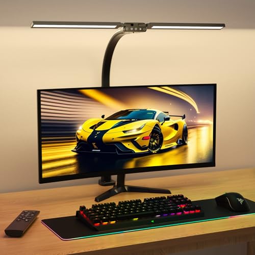 SIBRILLE Upgraded Desk Lamp for Home Office - Dimmable Computer Desk Light with Remote, Modern Architect Task Lamp with Color Changing, Flexible Desktop Lamp with Gooseneck for Monitor, Double Head - color: Matte Black