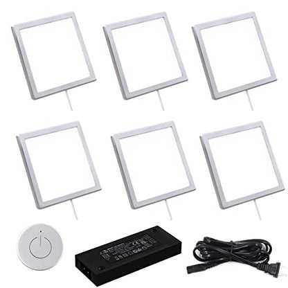 VST Under Cabinet Mini Panel Lighting 6PCS 3.94inch 12V 2.5W(Total 15W) with Wireless Dimmer Switch, Surface Mount Puck Light for Kitchen Van Truck Car Galley Downlight (Square Silver 4000K) - color: 6 Pack Square Silver
