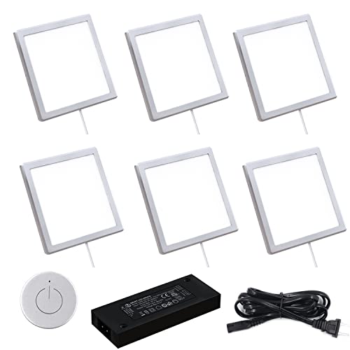 VST Under Cabinet Mini Panel Lighting 6PCS 3.94inch 12V 2.5W(Total 15W) with Wireless Dimmer Switch, Surface Mount Puck Light for Kitchen Van Truck Car Galley Downlight (Square Silver 4000K) - color: 6 Pack Square Silver