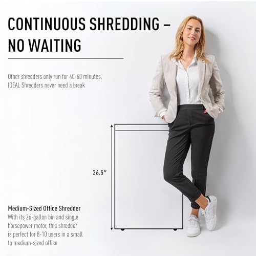 ideal. 2604 Cross-Cut Centralized Office Shredder with Automatic Oiler, Continuous Operation, 23 to 25 Sheet Feed Capacity, 26 gal Bin, Shred Staples/Paper Clips/Credit Cards/CDs/DVDs, P-4 Security - size: Cross Cut - 23 Sheets