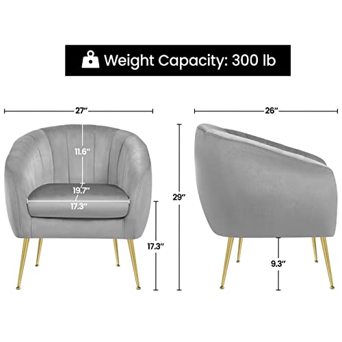 Yaheetech Accent Chair, Modern Barrel Vanity Chair with Gold Metal Legs, Tufted Accent Armchair for Living Room/Bedroom/Office/Makeup Room Gray, Set of 2 - color: Grey