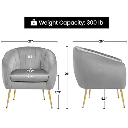 Yaheetech Accent Chair, Modern Barrel Vanity Chair with Gold Metal Legs, Tufted Accent Armchair for Living Room/Bedroom/Office/Makeup Room Gray, Set of 2 - color: Grey