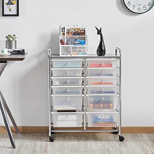 Yaheetech 12-Drawer Rolling Storage Cart on Wheels, Craft Organizer, White - color: White, style: 12 Drawers