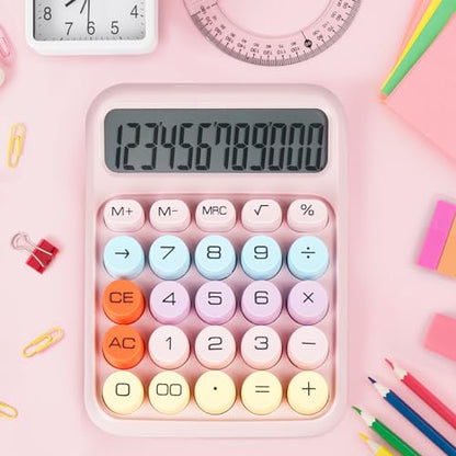 Mechanical Switch Calculator with Big Buttons, Calculators Desktop, 12 Digits, Large LCD Display, Desk Calculator, Cute Pink Calculators for Teachers Students Basic Office (Pink) | 12 Digits, Large LCD Display, Desk Calculator, Cute Pink Calculators for T