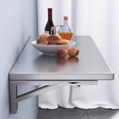 Stainless Steel Folding Wall Table Floating Desk Wall Mounted Fold Down Desk Workbench for Small Spaces Kitchen Office Balcony Laundry(50x30cm/20x12in) - size: 50x30cm/20x12in