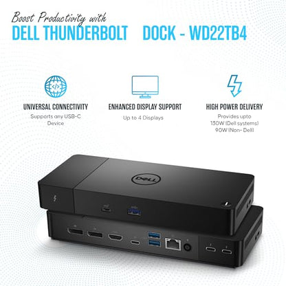 WD22TB4 Dell Thunderbolt 4 Dock, 40Gbps Docking Station USB-C USB-A | 13-Port Thunderbolt 4 Dock with 40Gbps Speed, 130W Power Delivery, 4K Multi-Monitor Support & Gigabit Ethernet