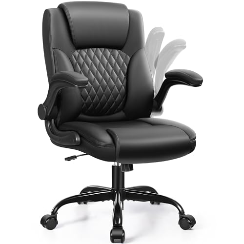 Leather Office Chair, PU Home Computer Desk Chairs with Ergonomic Back Support, 360°Swivel Free, Small Gaming Chair with Wheels and Adjustable Armrests, for Short People Use