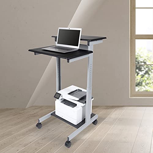 Stand Up Desk Store Rolling Adjustable Height Two Tier Standing Desk Computer Workstation (Silver Frame/Black Top, 24" Wide) - color: Silver Frame/Black Top, size: 24 Inches